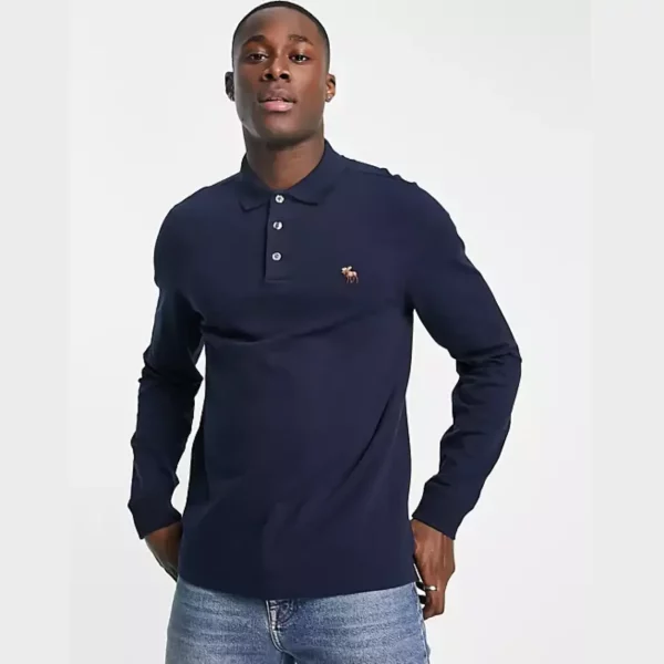 fitch core icon logo long sleeve polo navy