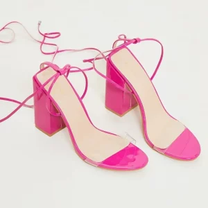 pretty little thing wide fit block heel sandals in pink