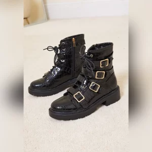 statement black croc boots